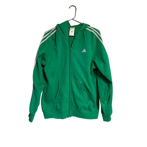 Adidas Green with Gray Stripped Women's L Fleece Jacket Vintage - Picture 1 of 7
